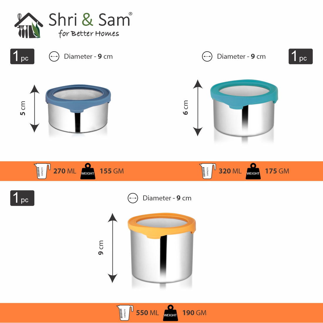 Stainless Steel 3 PCS Canister with Air Tight Lid Lock N Roll