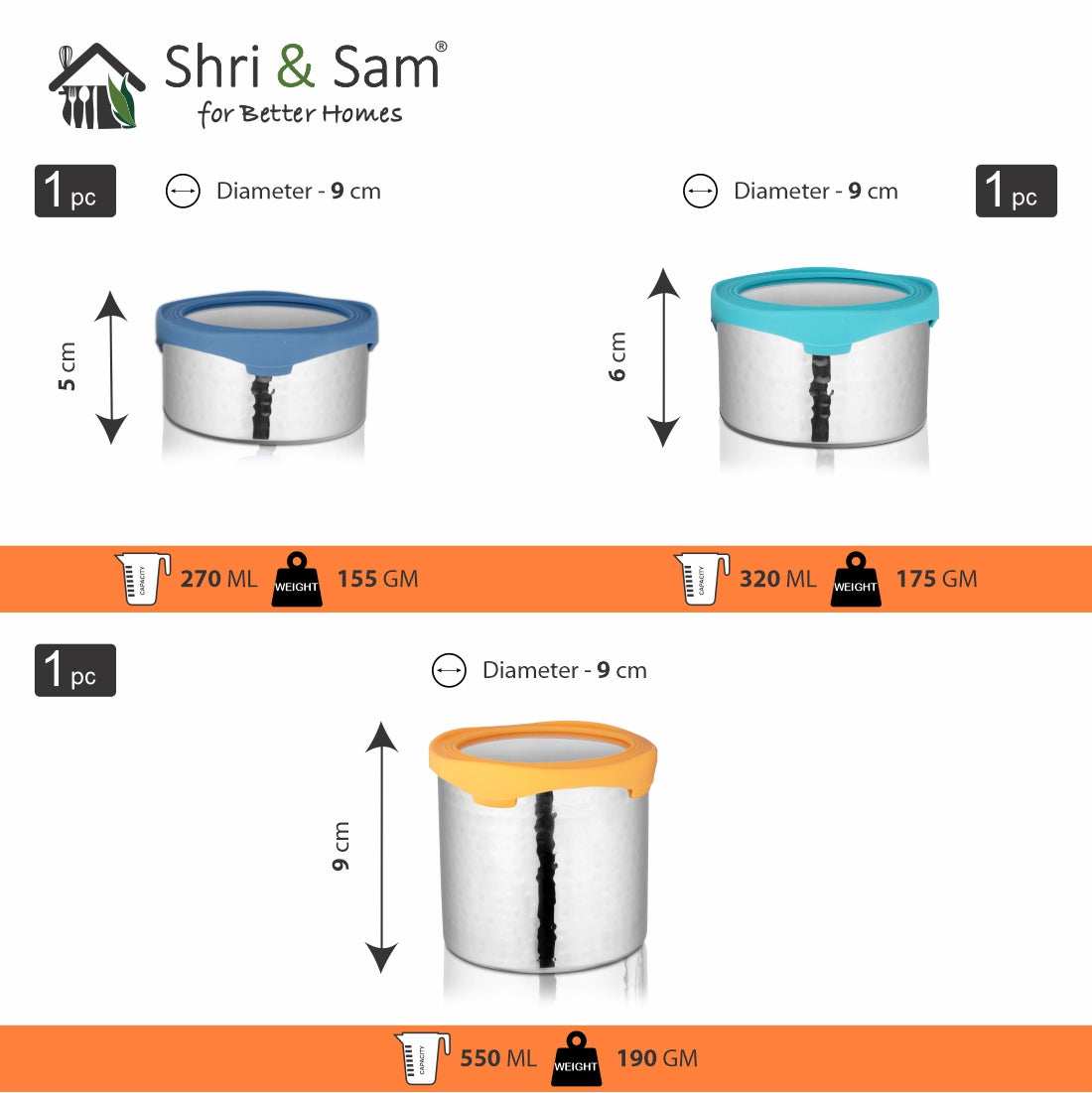 Stainless Steel 3 PCS Hammered Canister with Air Tight Lid Lock N Roll