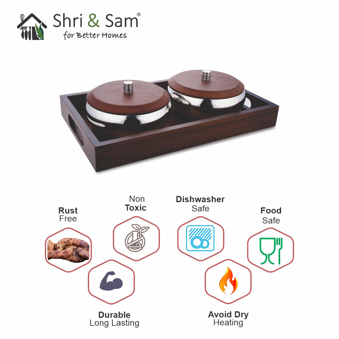 Stainless Steel 2 PCS Bowl with Wooden Tray and Lid Soprano