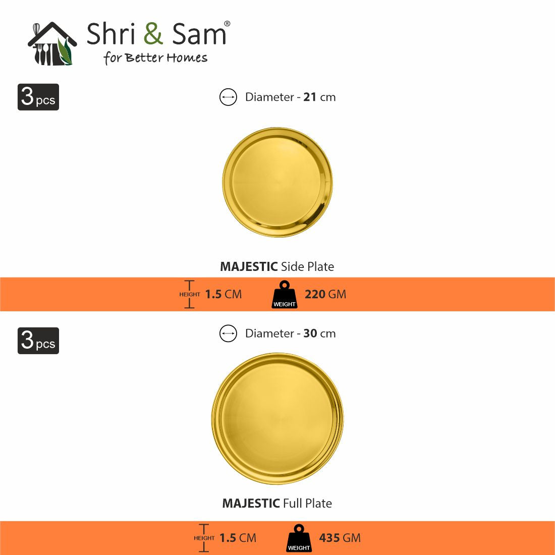 Stainless Steel 42 PCS Dinner Set (3 People) with Gold PVD Coating Majestic