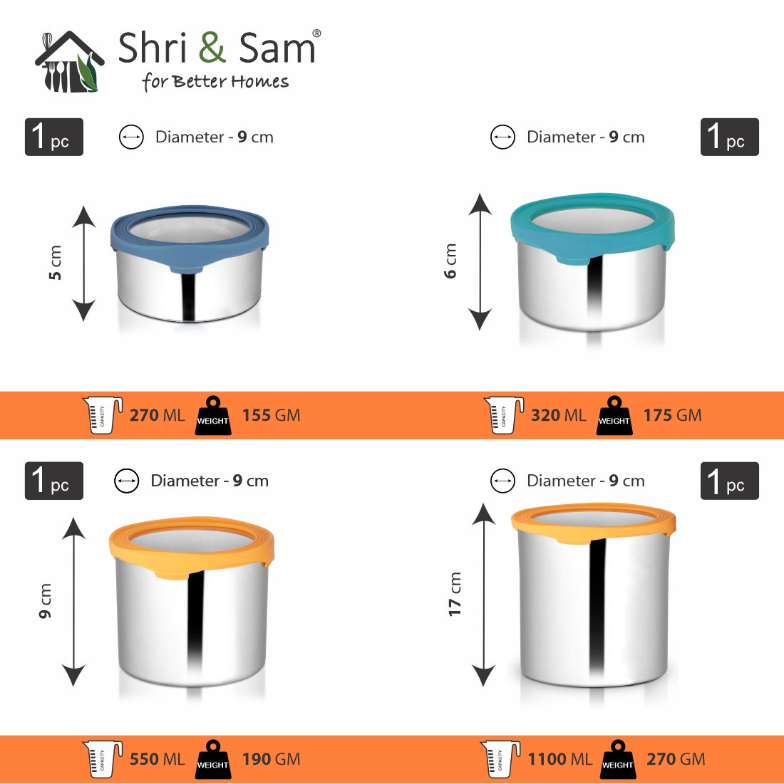 Stainless Steel 4 PCS Canister with Air Tight Lid Lock N Roll