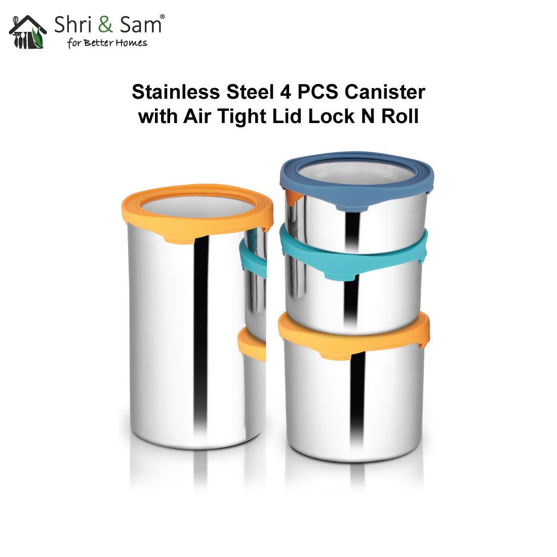 Stainless Steel 4 PCS Canister with Air Tight Lid Lock N Roll