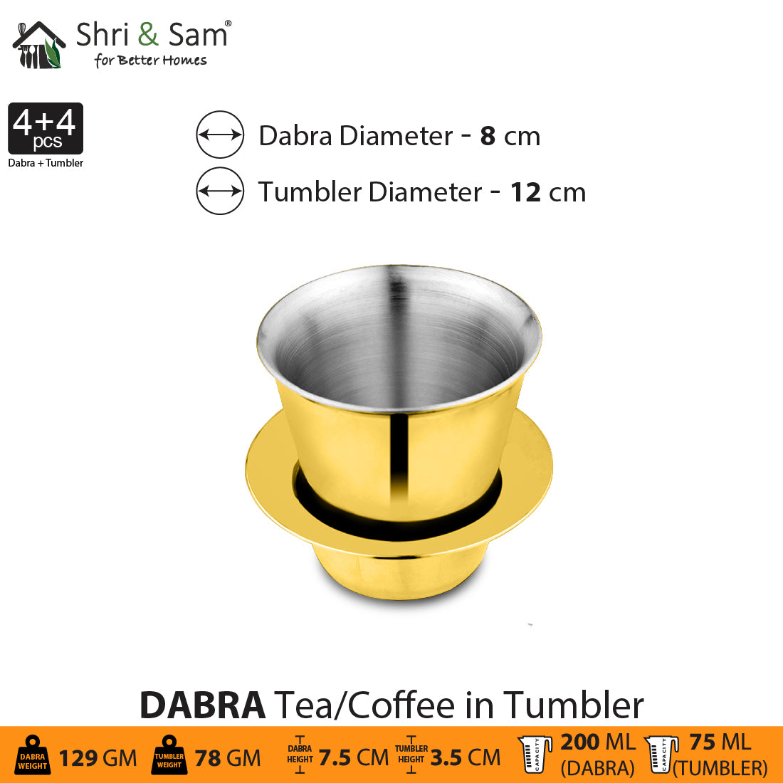 Stainless Steel 4 PCS Double Wall Coffee Dabra In Tumbler with Gold PVD Coating Congo