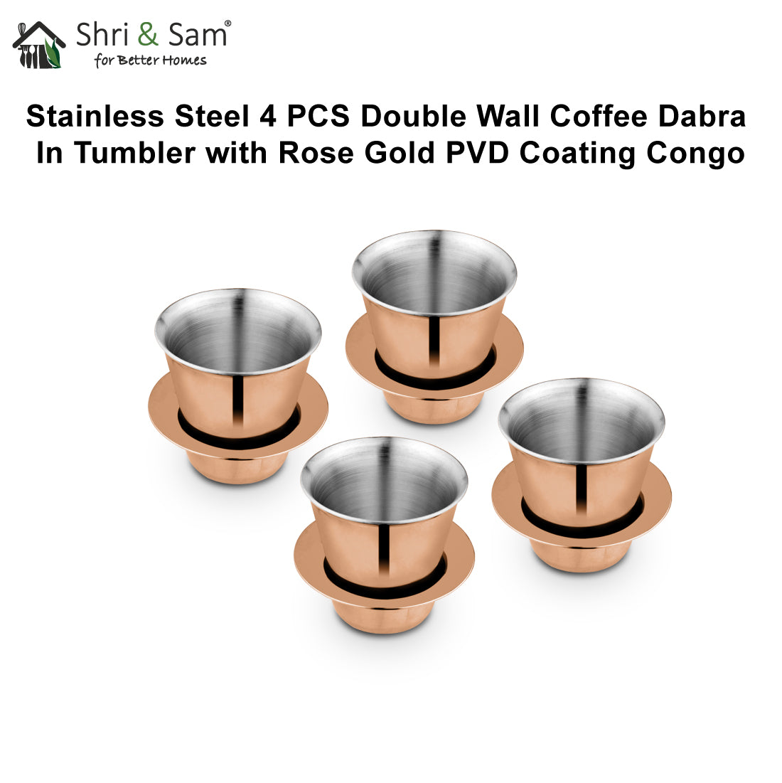 Stainless Steel 4 PCS Double Wall Coffee Dabra In Tumbler with Rose Gold PVD Coating Congo