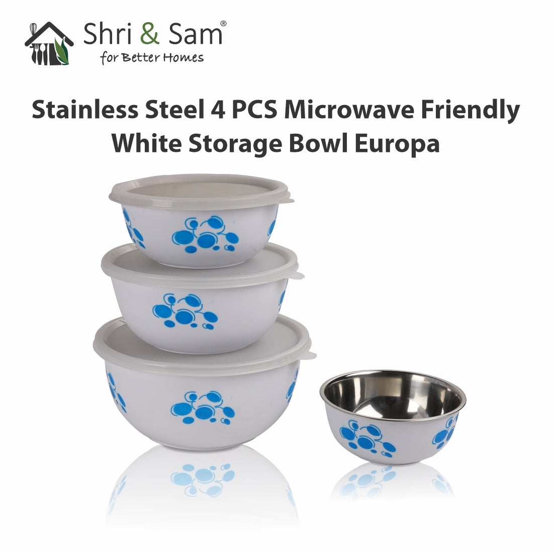Stainless Steel 4 PCS Microwave Friendly White Storage Bowl Europa