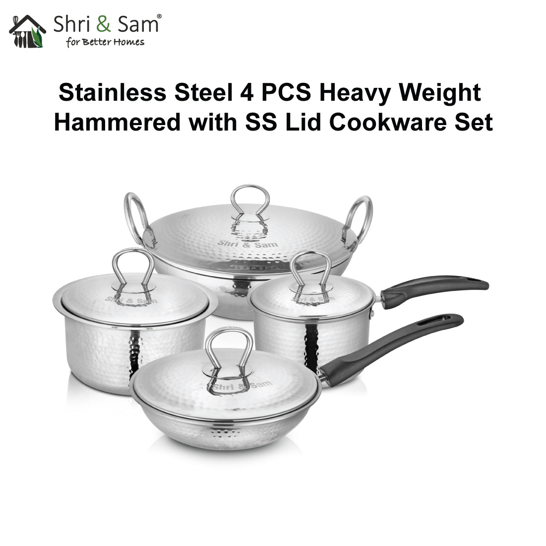 Stainless Steel 4 PCS Heavy Weight Hammered STARTER Cookware Set with Lid