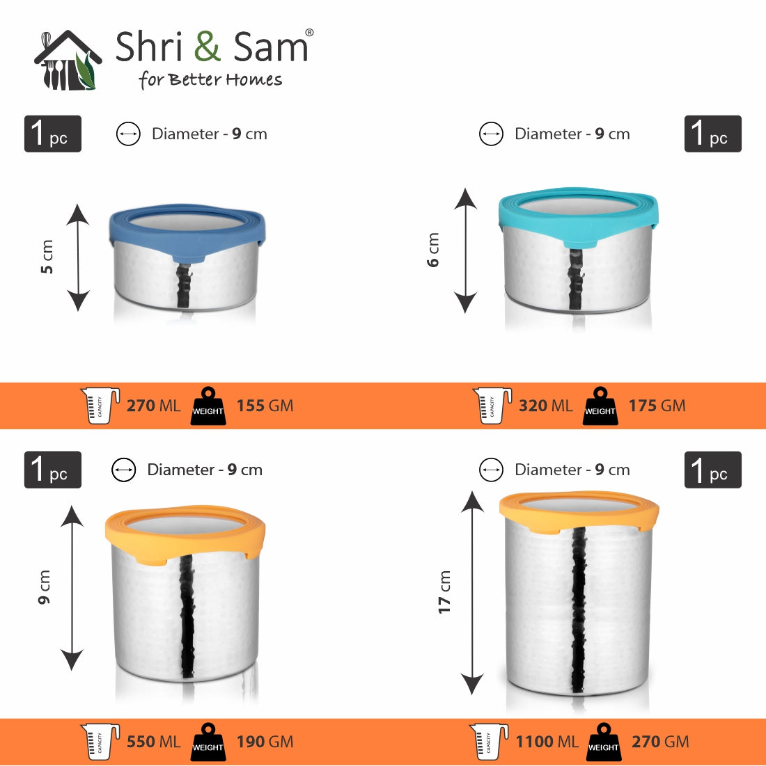 Stainless Steel 4 PCSHammered Canister with Air Tight Lid Lock N Roll