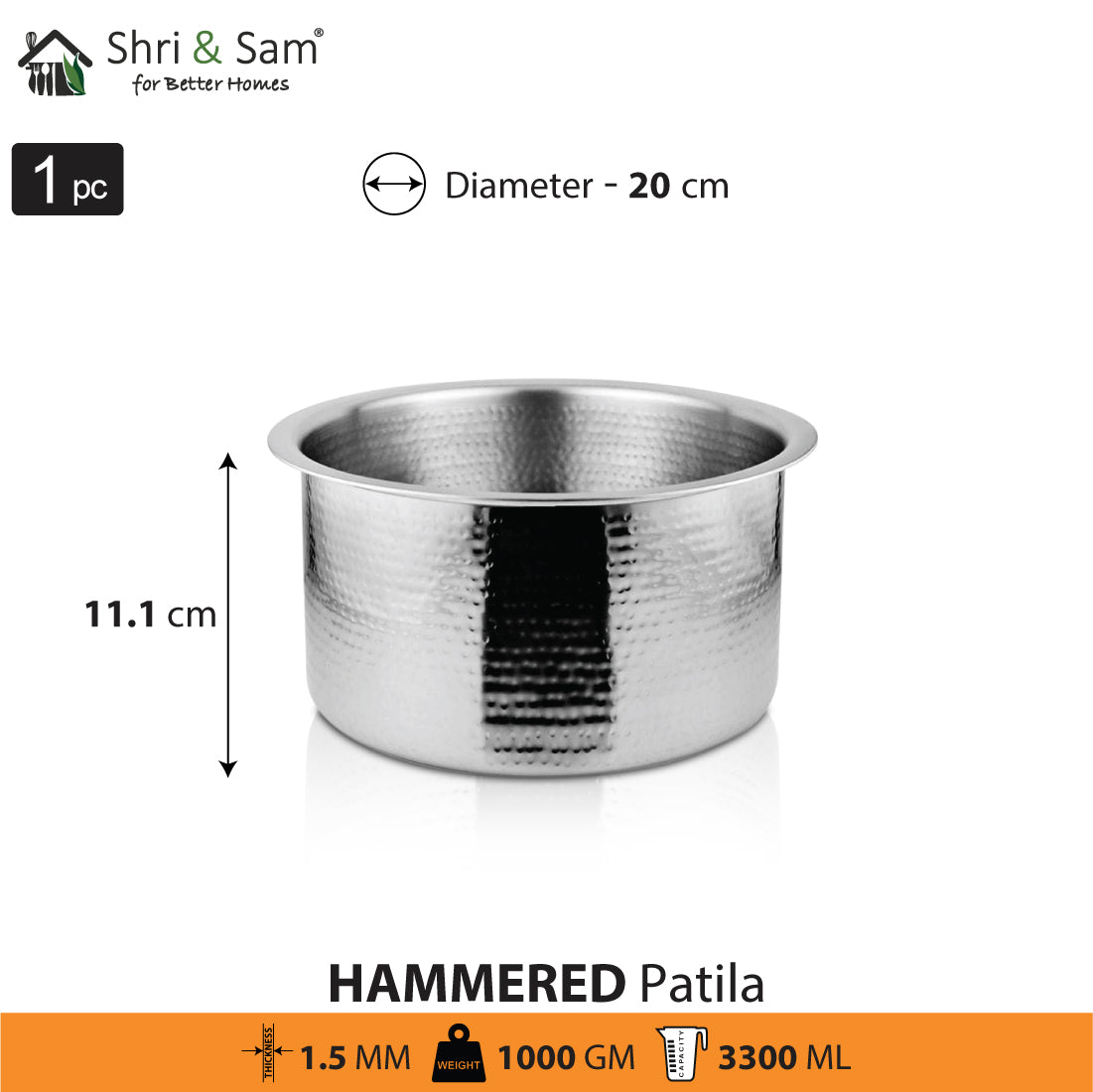 Stainless Steel Heavy Weight Hammered Patila