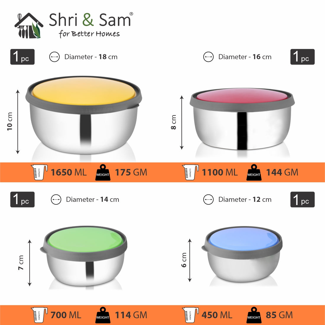 Stainless Steel 4 PCS Storage Container with Multi Color Lid Fresca