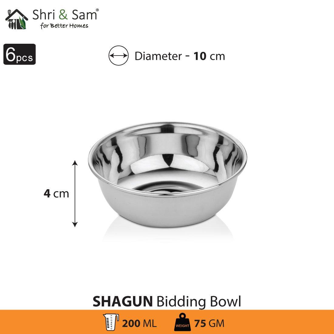 Stainless Steel 6 PCS Bidding Bowl Shagun