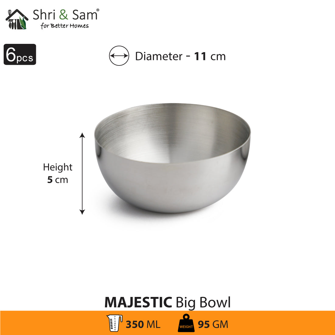 Stainless Steel 6 PCS Big Bowl Majestic