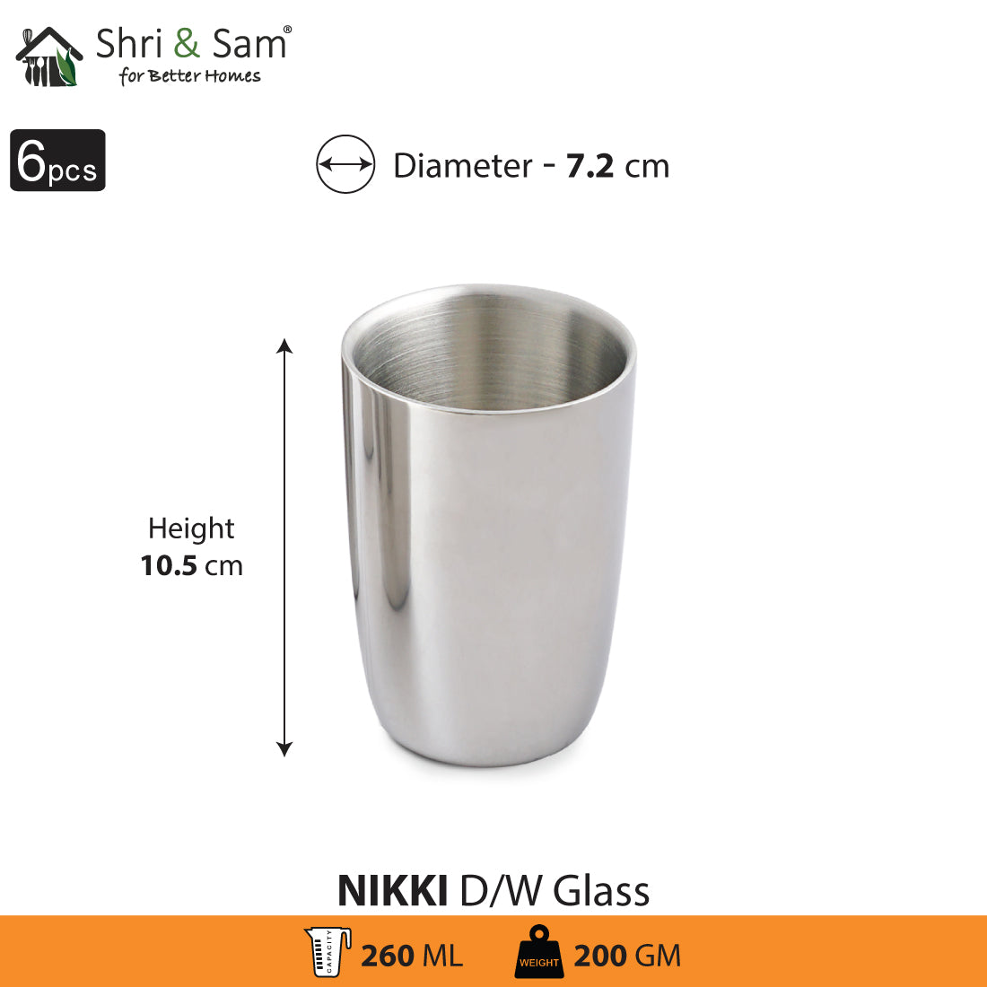 Stainless Steel 6 PCS Double Wall Glass Nikki