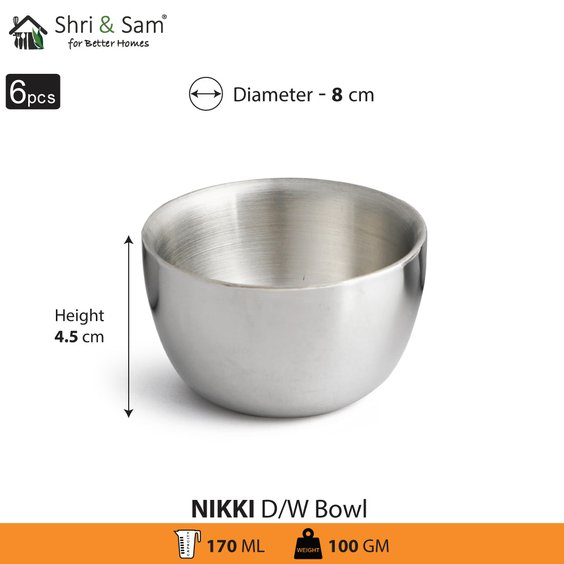 Stainless Steel 6 PCS Double Wall Bowl Nikki