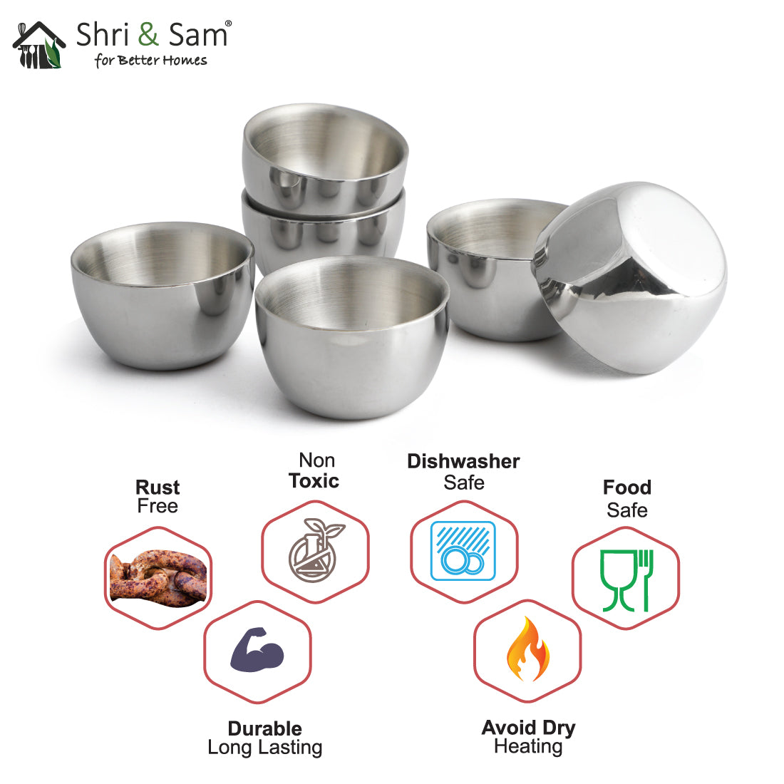 Stainless Steel 6 PCS Double Wall Bowl Nikki