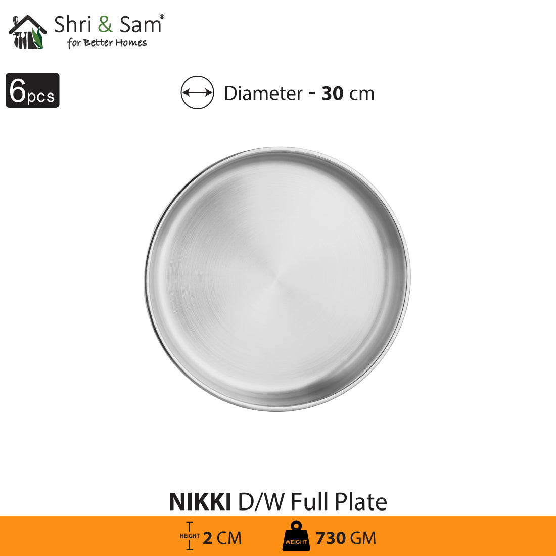 Stainless Steel 6 PCS Double Wall Full Plate Nikki