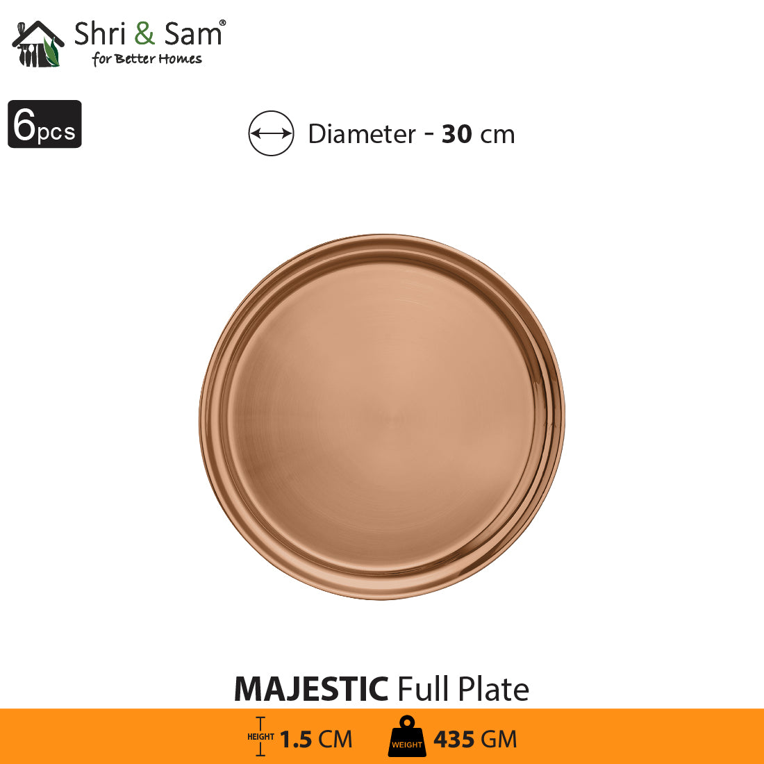 Stainless Steel 6 PCS Full Plate with Rose Gold PVD Coating Majestic