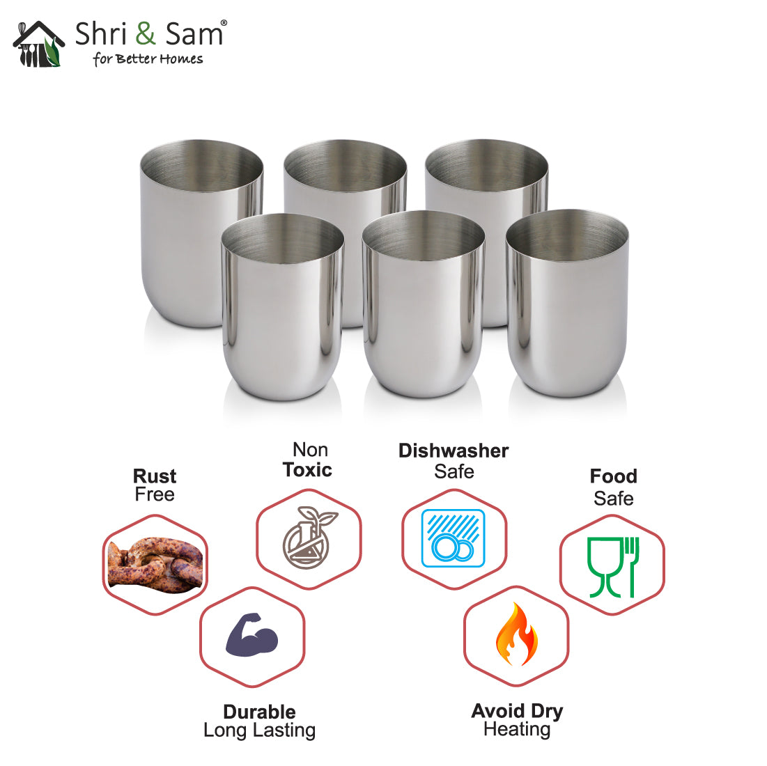 Stainless Steel 6 PCS Glass Majestic