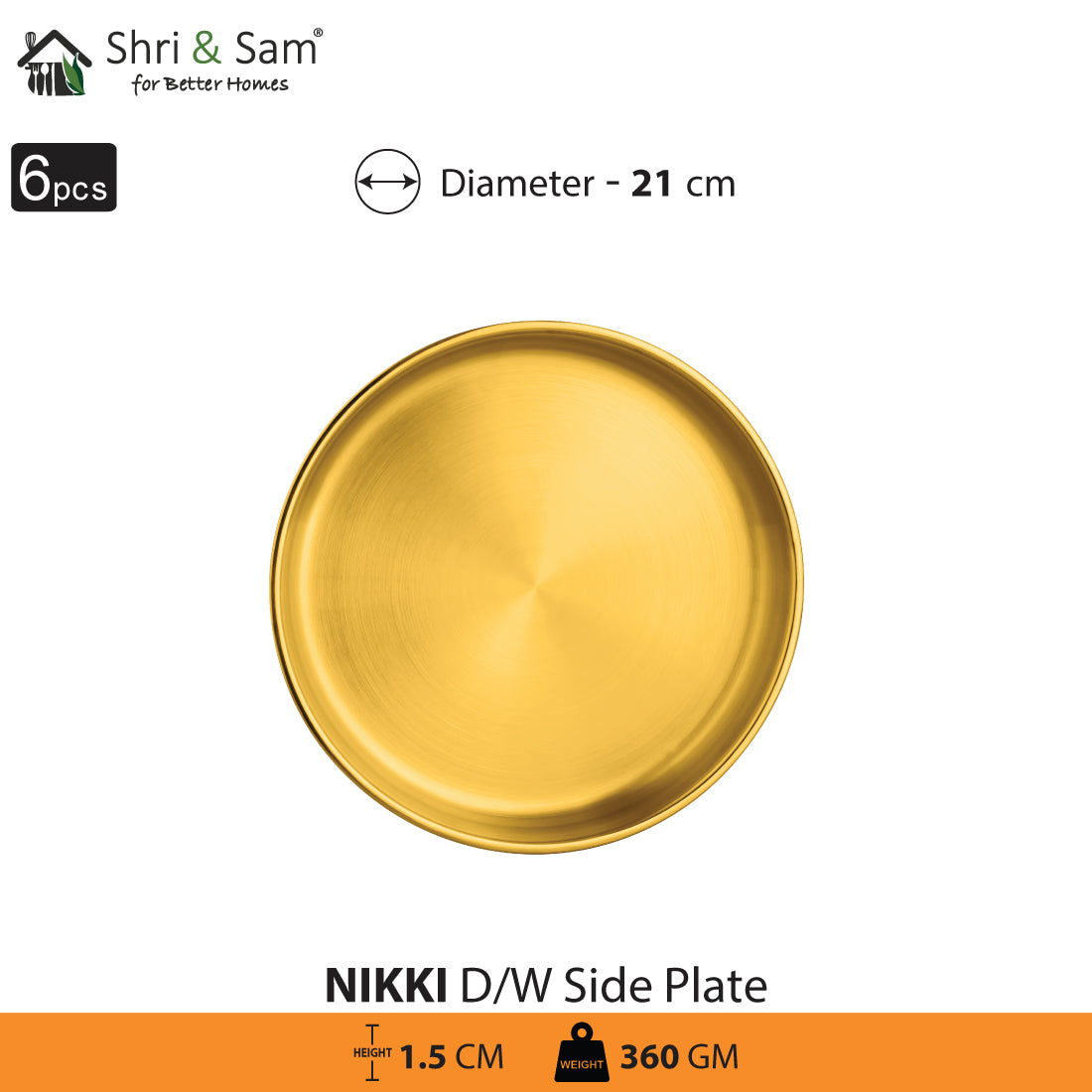 Stainless Steel 6 PCS Double Wall Side Plate with Gold PVD Coating Nikki