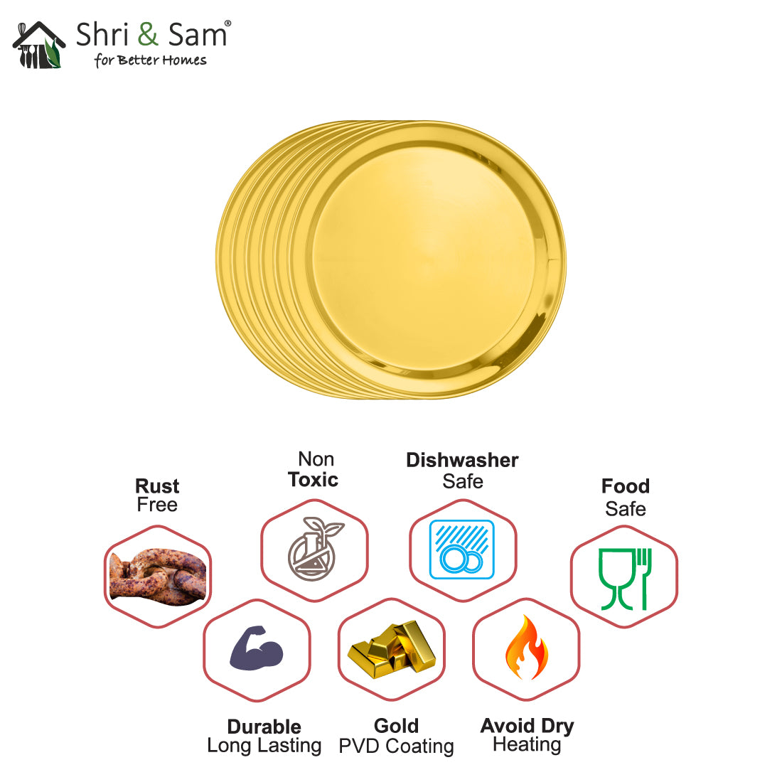 Stainless Steel 6 PCS Side Plate with Gold PVD Coating Majestic