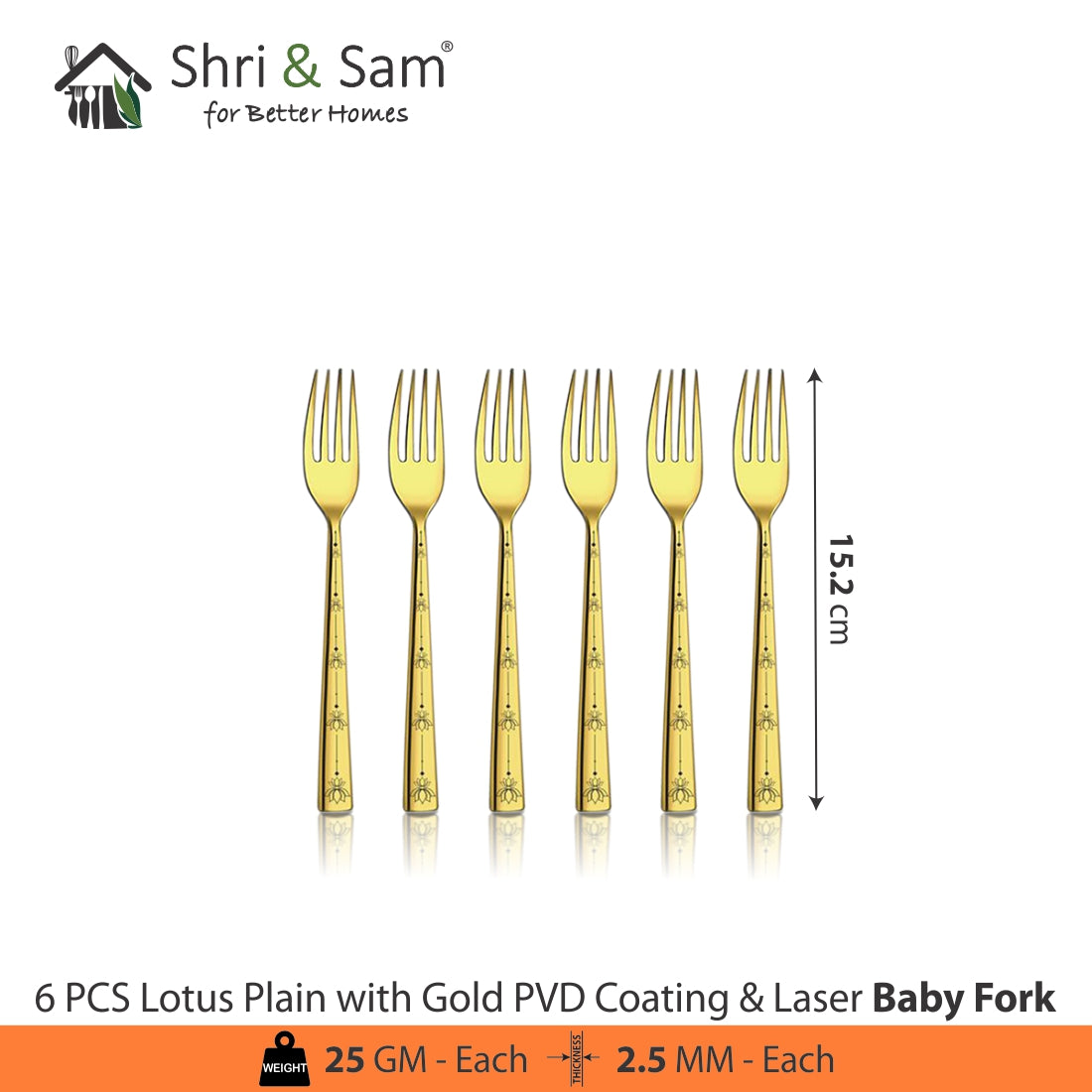 Stainless Steel Cutlery with Gold PVD Coating & Laser Lotus Plain