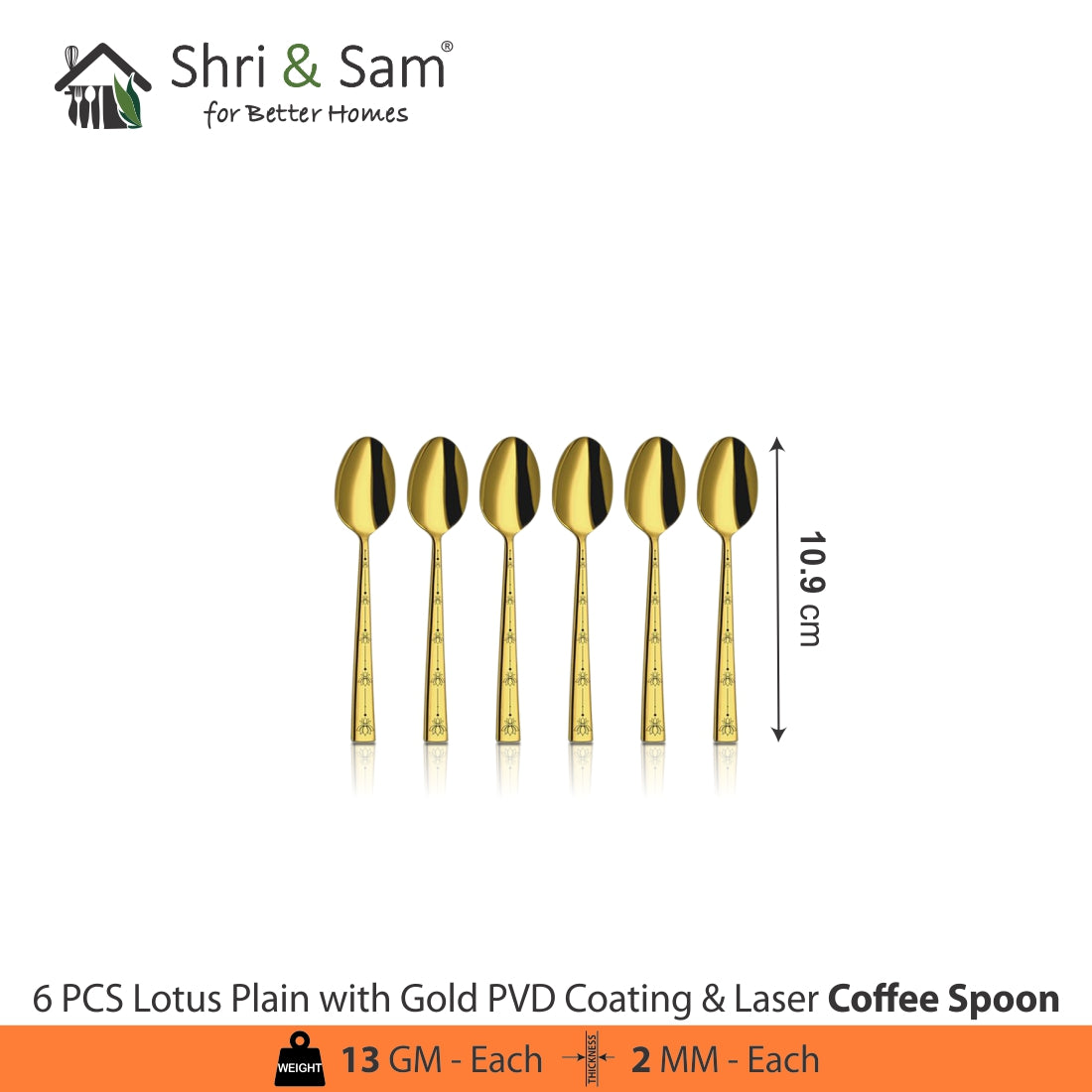 Stainless Steel Cutlery with Gold PVD Coating & Laser Lotus Plain