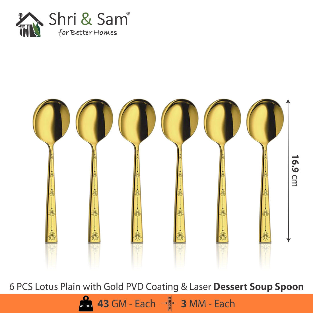 Stainless Steel Cutlery with Gold PVD Coating & Laser Lotus Plain