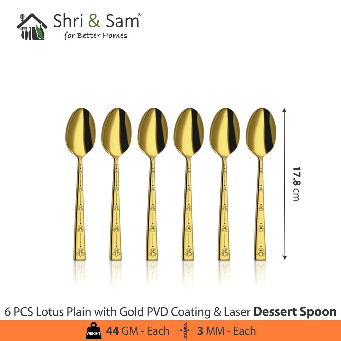 Stainless Steel Cutlery with Gold PVD Coating & Laser Lotus Plain