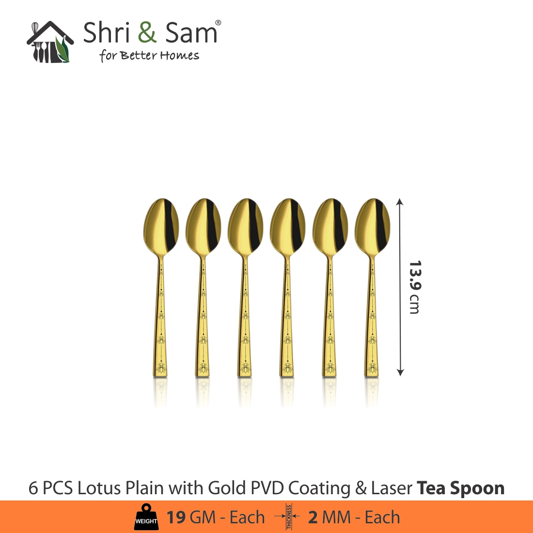 Stainless Steel Cutlery with Gold PVD Coating & Laser Lotus Plain