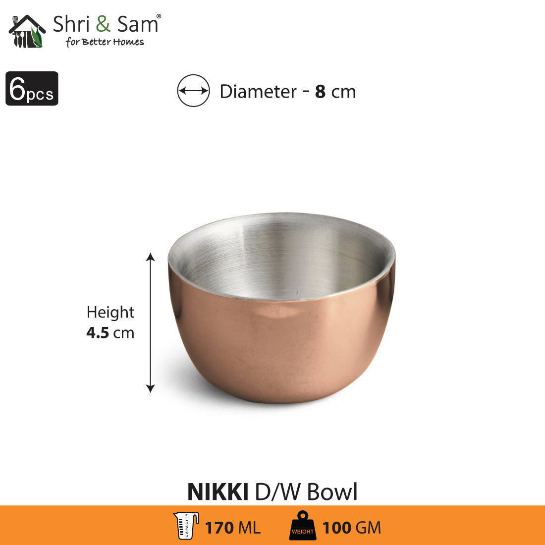 Stainless Steel 6 PCS Double Wall Bowl with  Rose Gold PVD Coating Nikki