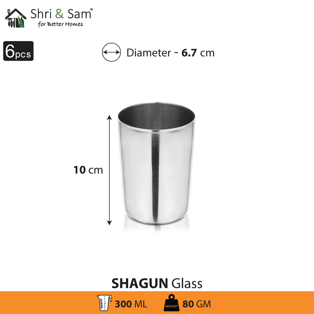 Stainless Steel 6 PCS Glass Shagun