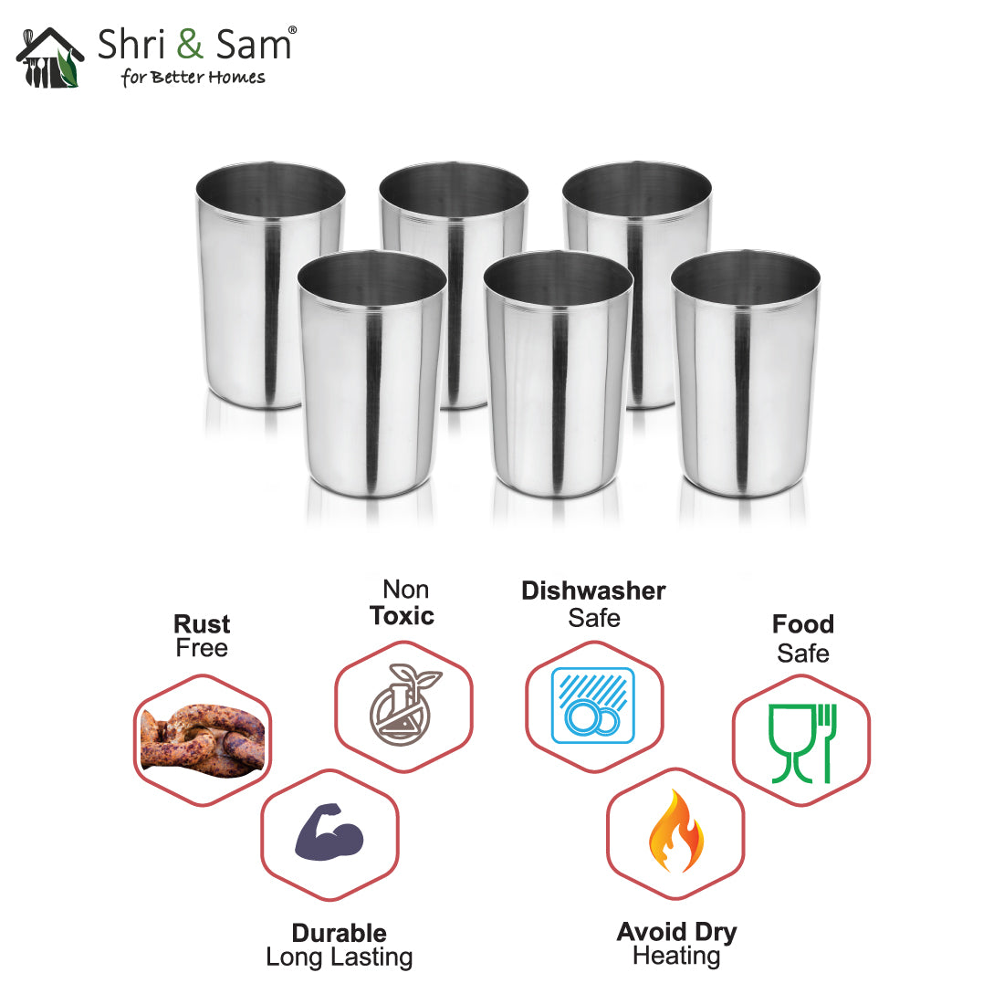 Stainless Steel 6 PCS Glass Shagun