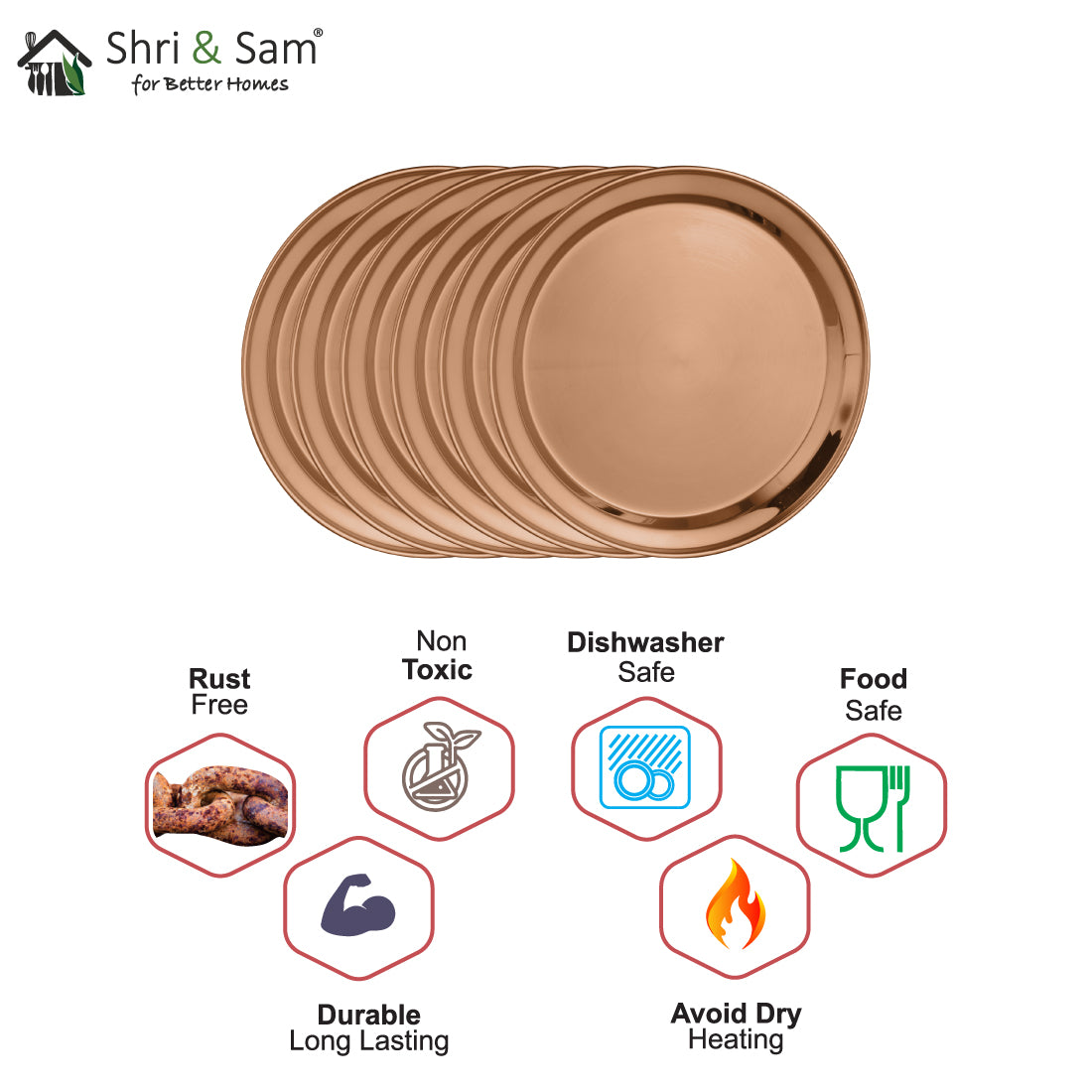 Stainless Steel 6 PCS Side Plate with Rose Gold PVD Coating Majestic