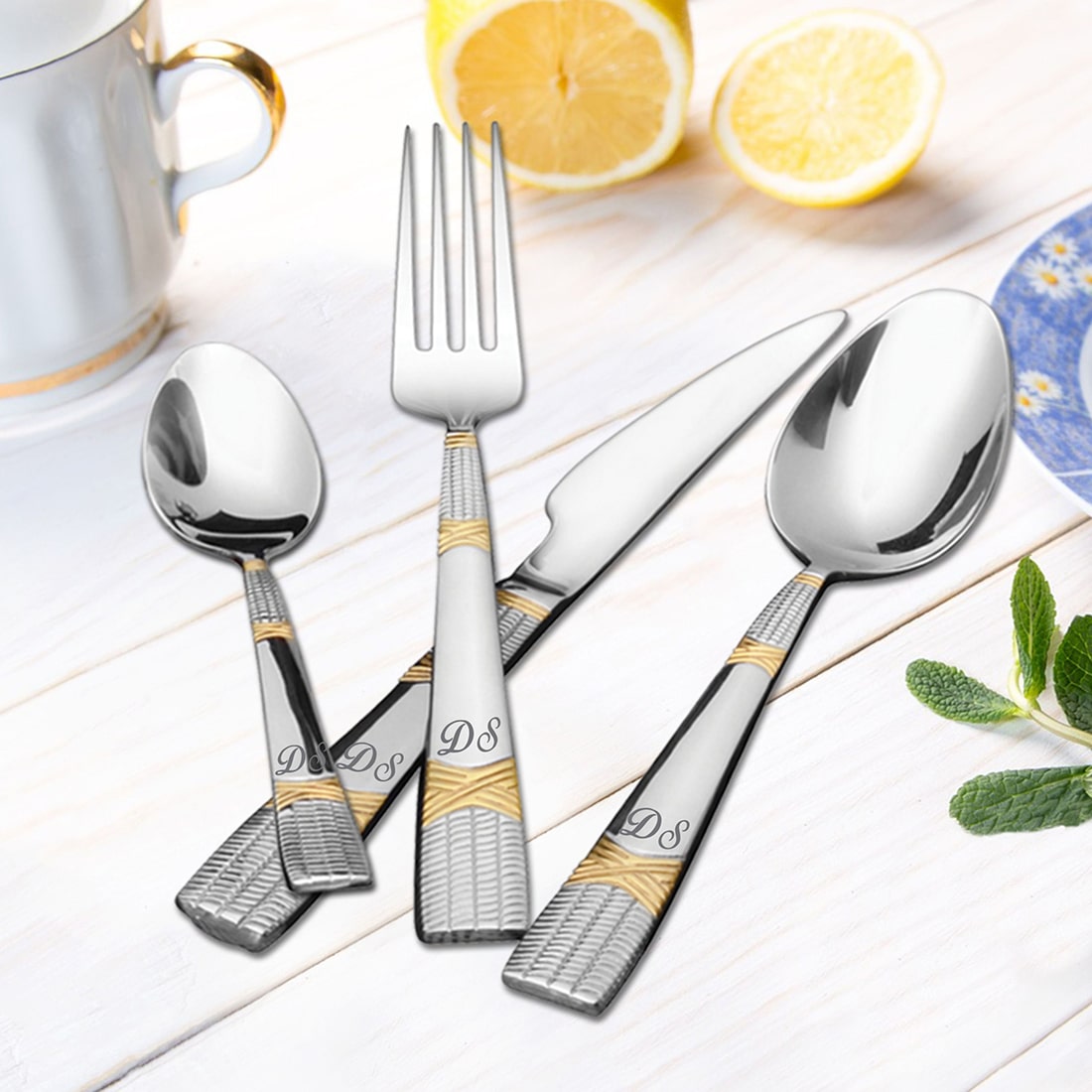 ShriandSam Cutlery Personalized 24 PCS Cutlery Set - Lush (Customized Name Initials)