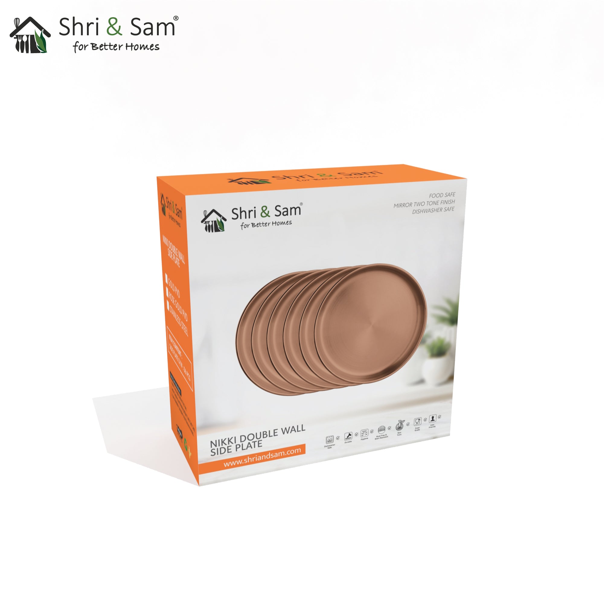 Stainless Steel 6 PCS Double Wall Side Plate with Rose GoldPVD Coating Nikki