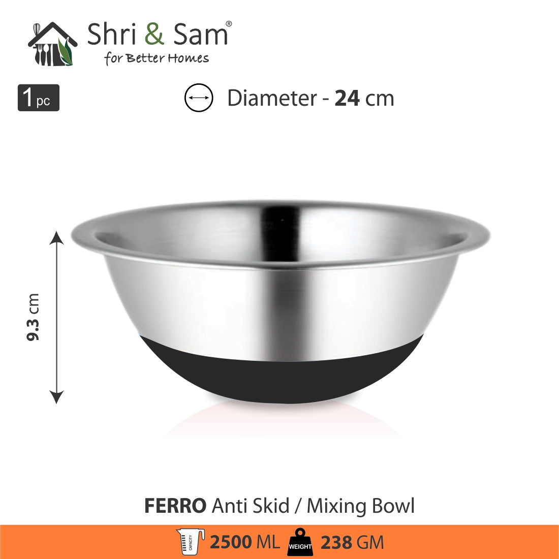 Stainless Steel Anti Skid 24 CM Mixing Bowl Ferro