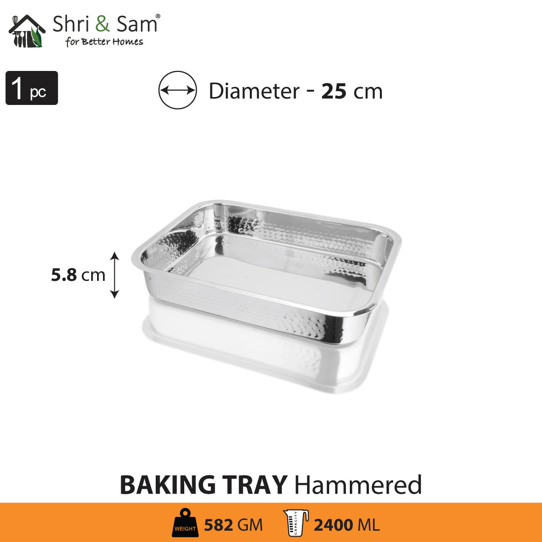 Stainless Steel Hammered Rectangular Baking Tray