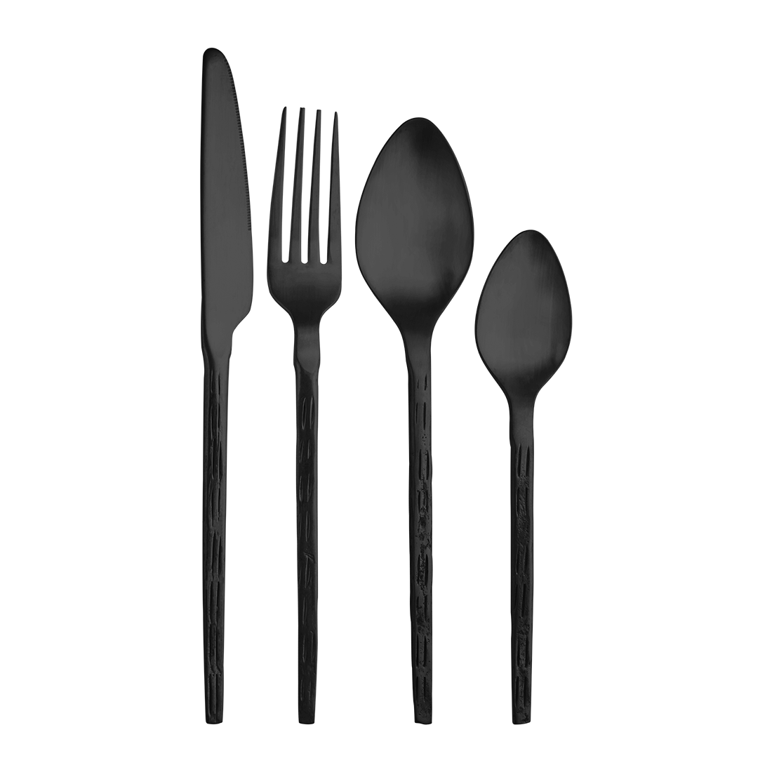 Jagdamba Cutlery Pvt Ltd. Cutlery Black 24 PCS Cutlery Set with PVD Coating - Rod Rice Hammered - Hand Crafted