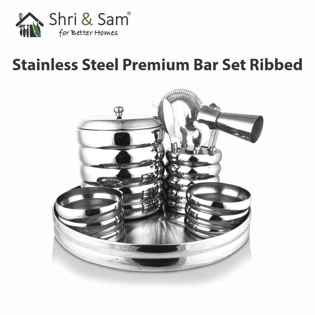 Stainless Steel Premium Bar Set Ribbed