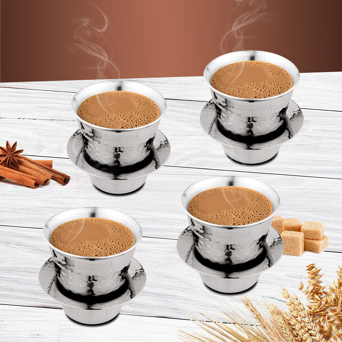 Stainless Steel 4 PCS Double Wall Hammered Coffee Dabra In Tumbler Congo
