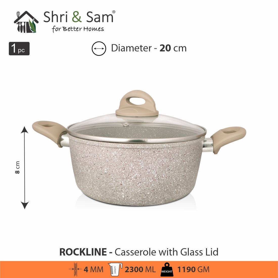 Aluminium Non-Stick Casserole with Glass Lid Rockline