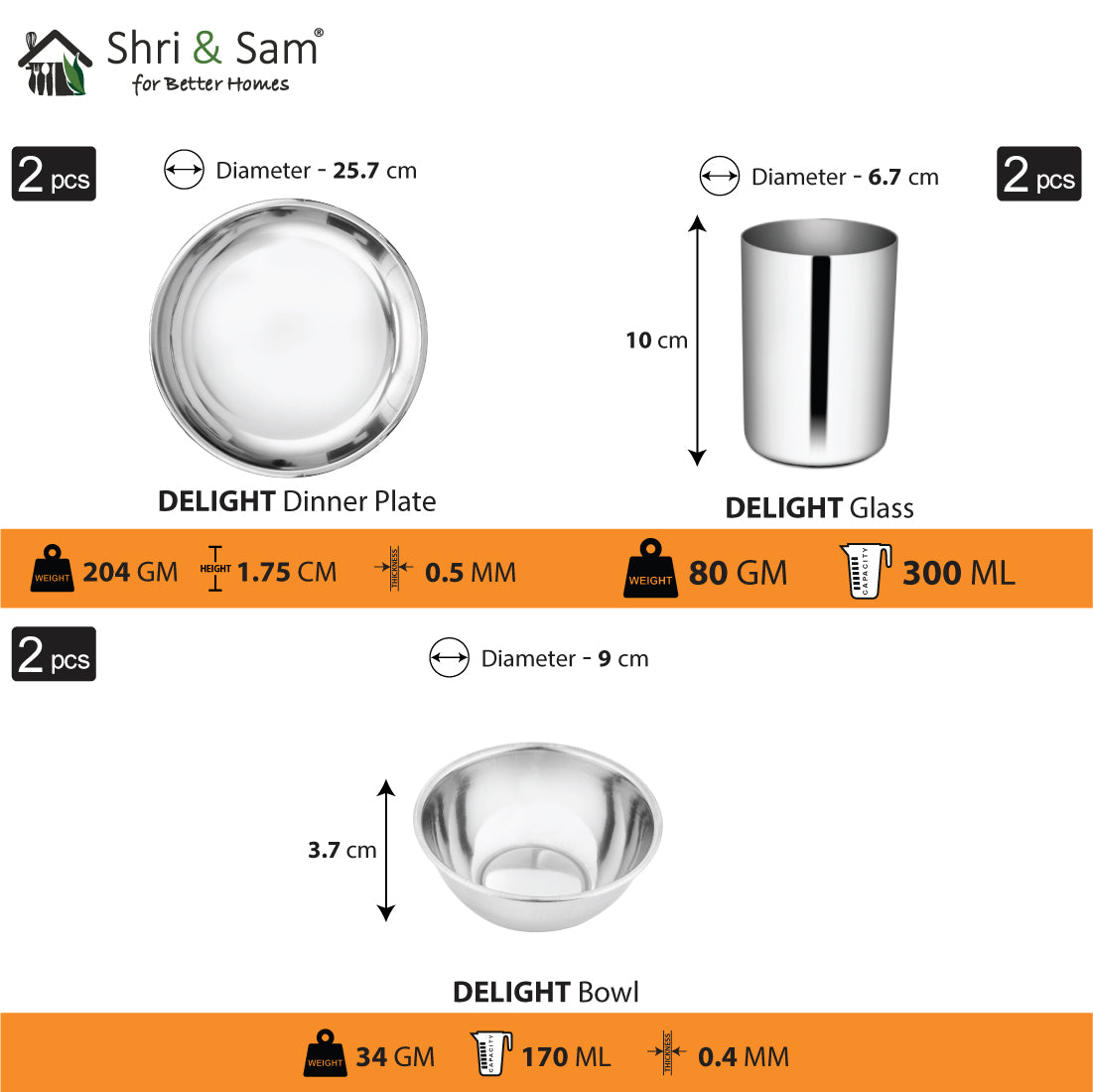 Stainless Steel 12 PCS Dinner Set (2 People) Delight