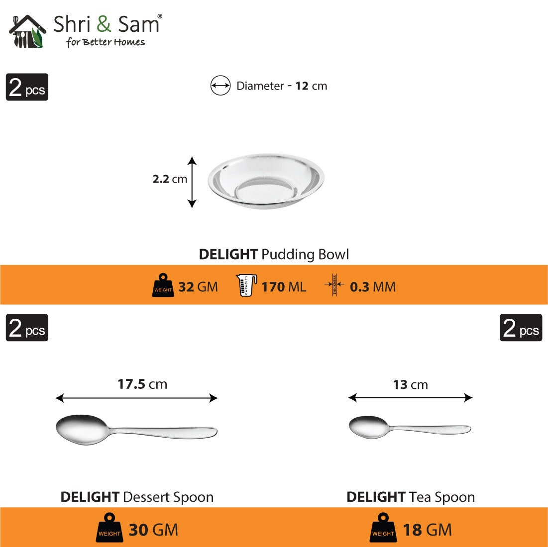 Stainless Steel 12 PCS Dinner Set (2 People) Delight