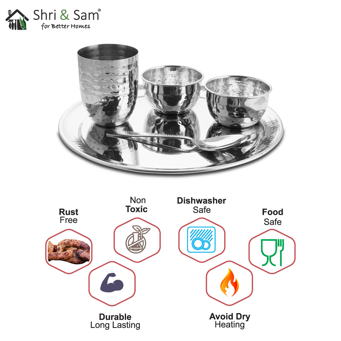 Stainless Steel Hammered Thali Set Diamond