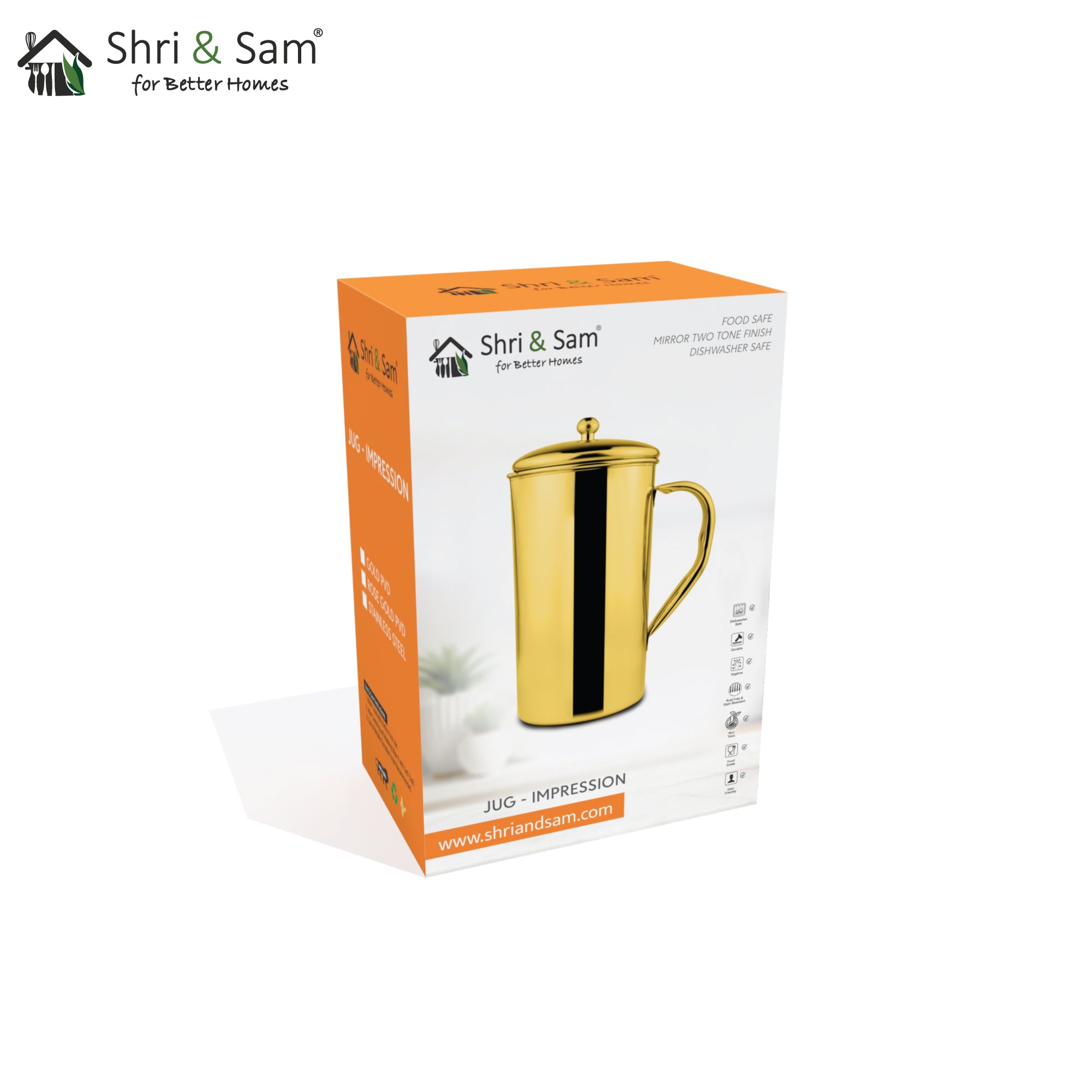 Stainless Steel 1700 ML Jug with Gold PVD Coating Impression