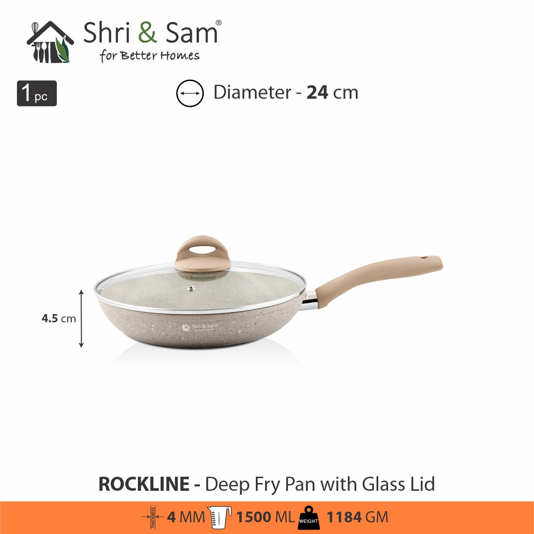 Aluminium Non-Stick Deep Fry Pan with Glass Lid Rockline