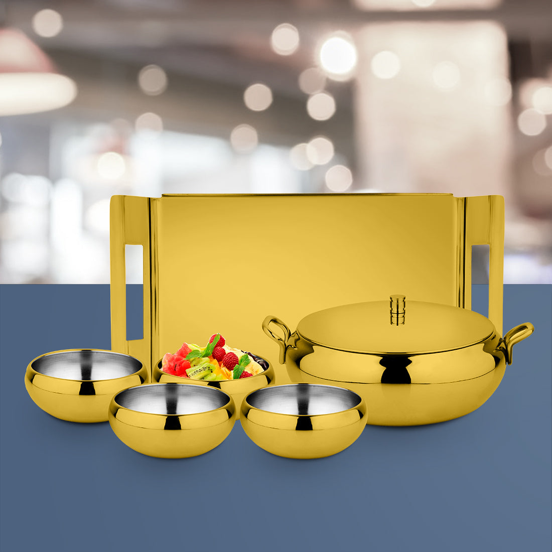 Stainless Steel Serving Set with Gold PVD Coating Farm House