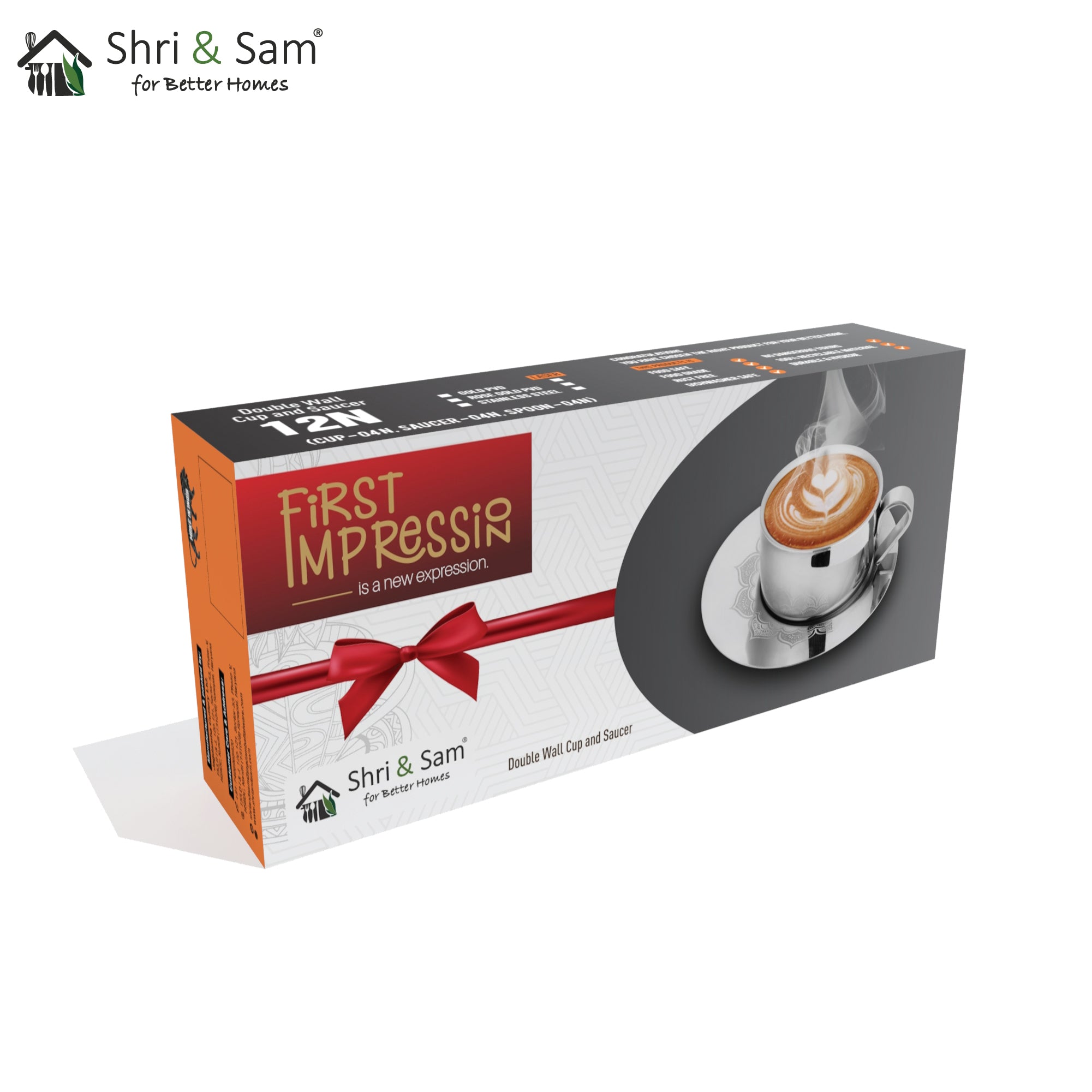 Stainless Steel 4 PCS Double Wall Cup and Saucer with Laser First Impression