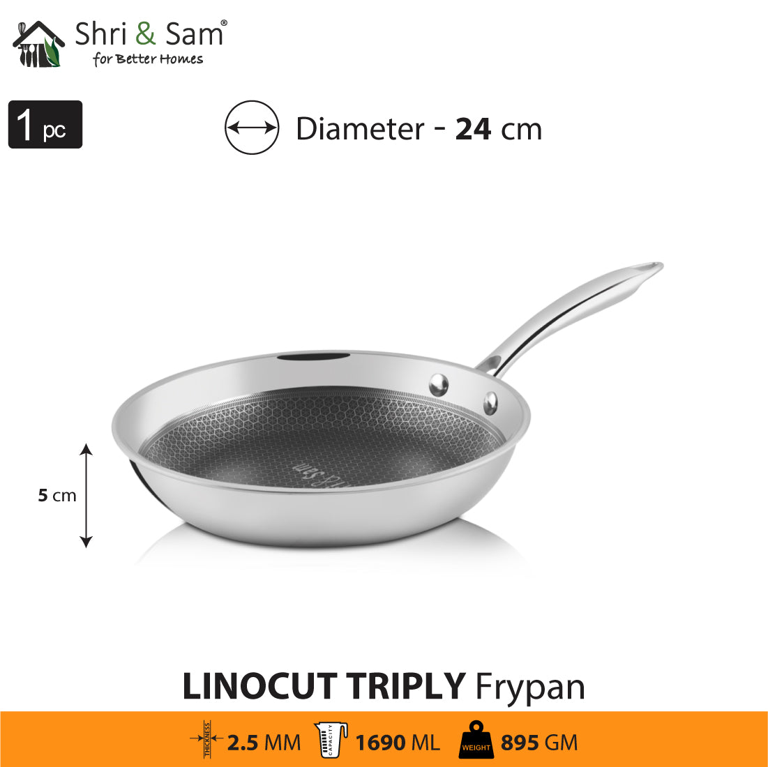 Stainless Steel Triply Non-Stick Fry Pan Linocut