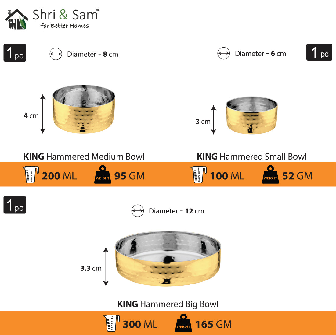 Stainless Steel Hammered Thali Set with Gold PVD Coating King