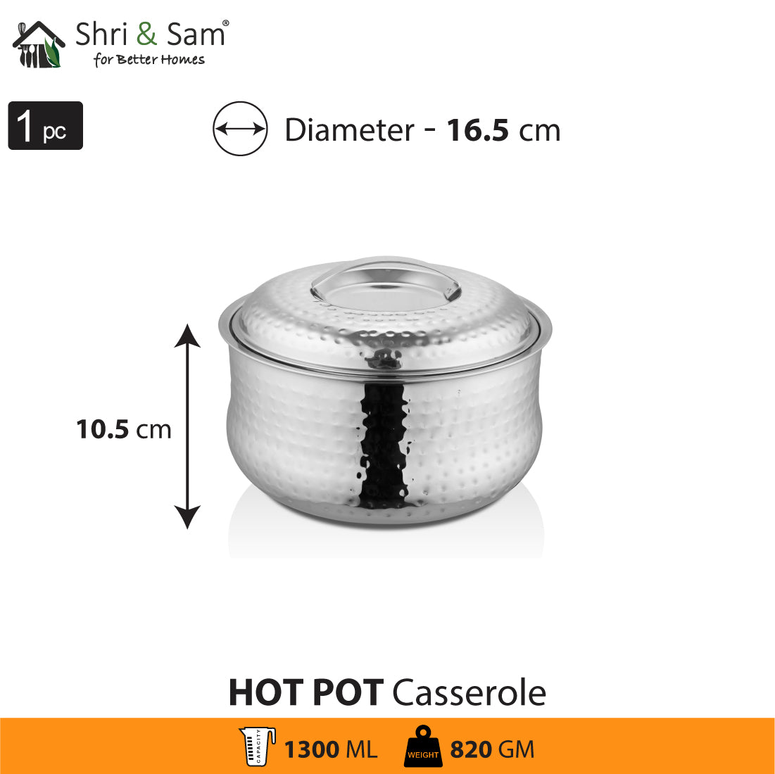 Stainless Steel Hammered Casserole with SS Lid Hot Pot